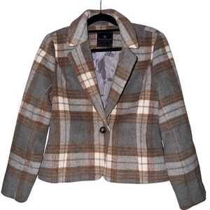 Bagatelle Collection Women Plaid Blazer Jacket Gray Brown white Size M‎